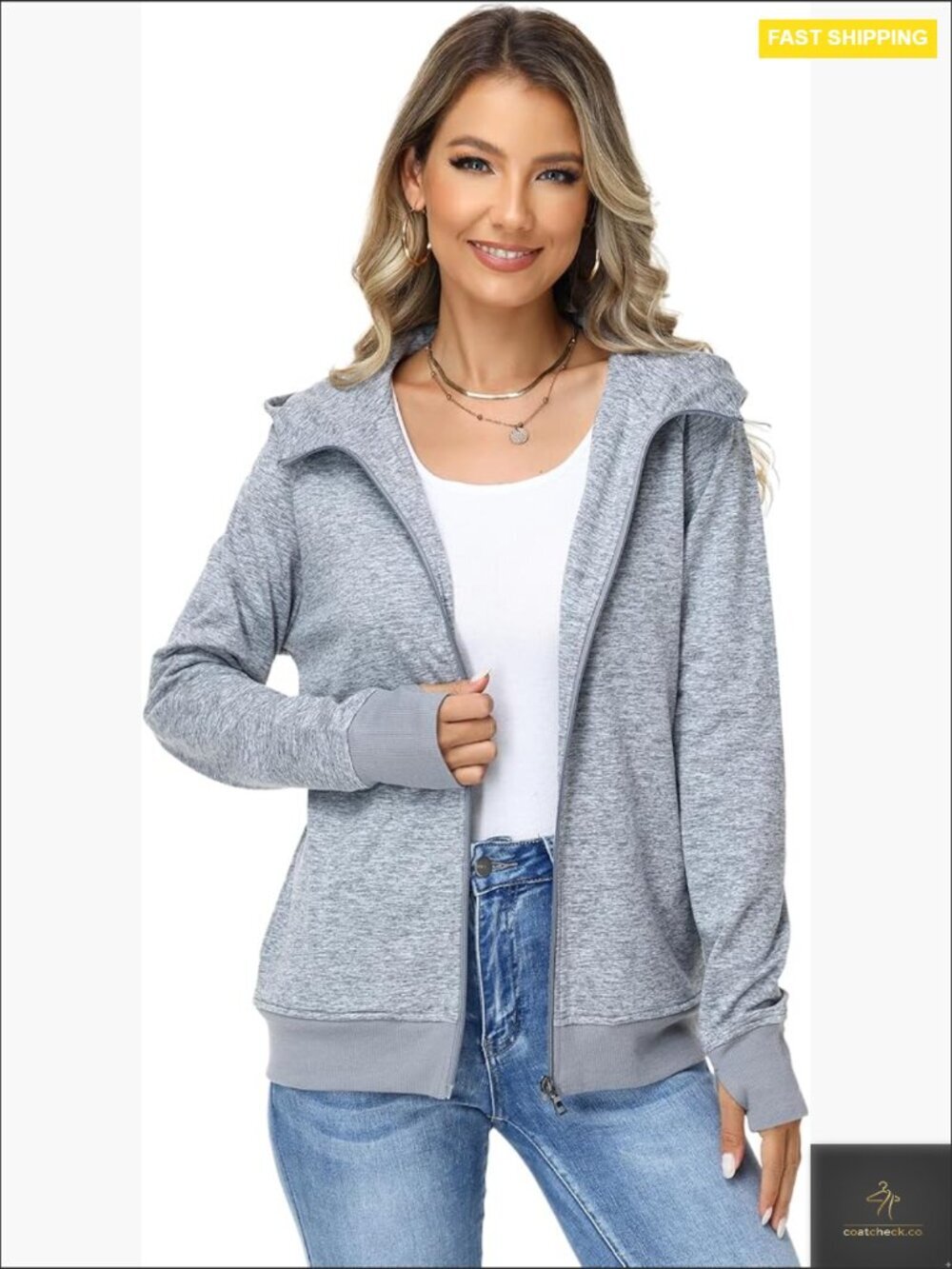 Zip Up Fleece Sweater Jacket with Thumb Holes Cozy Winter Layer